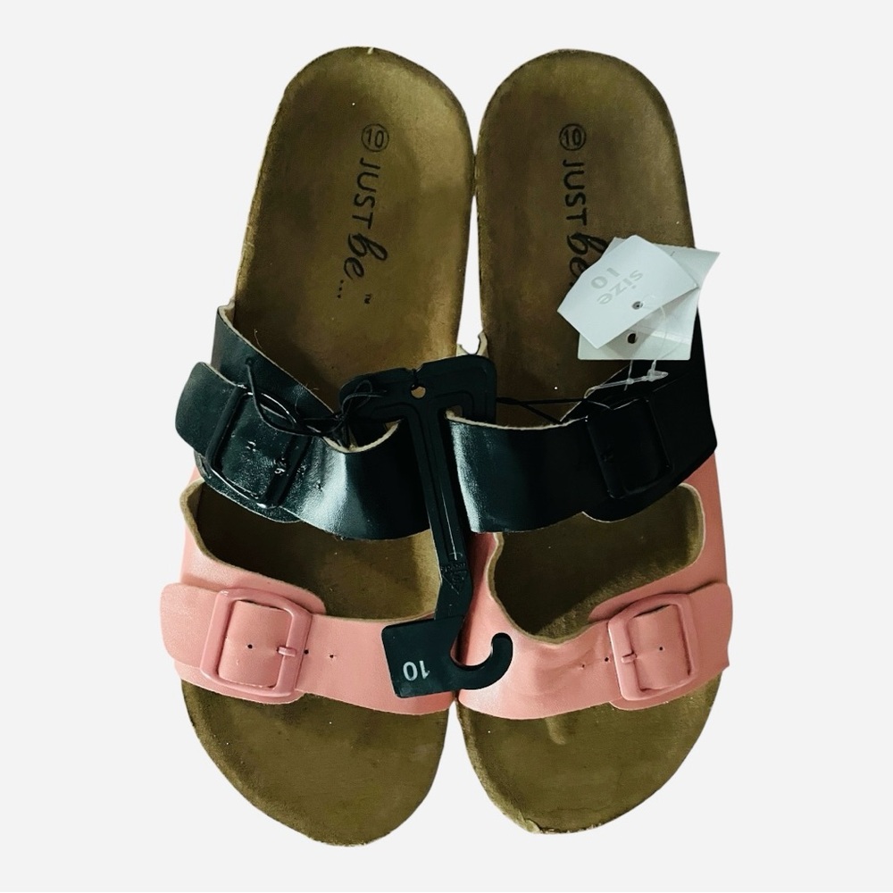 NWT Woman’s Just Be Dual-Tone Sandals in Black and Pink With Adjustable Buckle